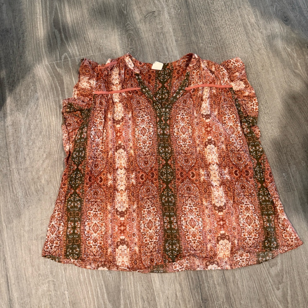 Floral Patterned Blouse with Ruffle Sleeves Good Hart Sz XXL Metallic Threads